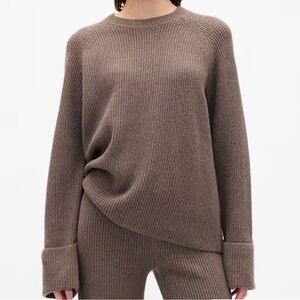 GAP Women's CashSoft Shaker-Stitch Boyfriend Sweater in Toasted Almond Brown NWT
